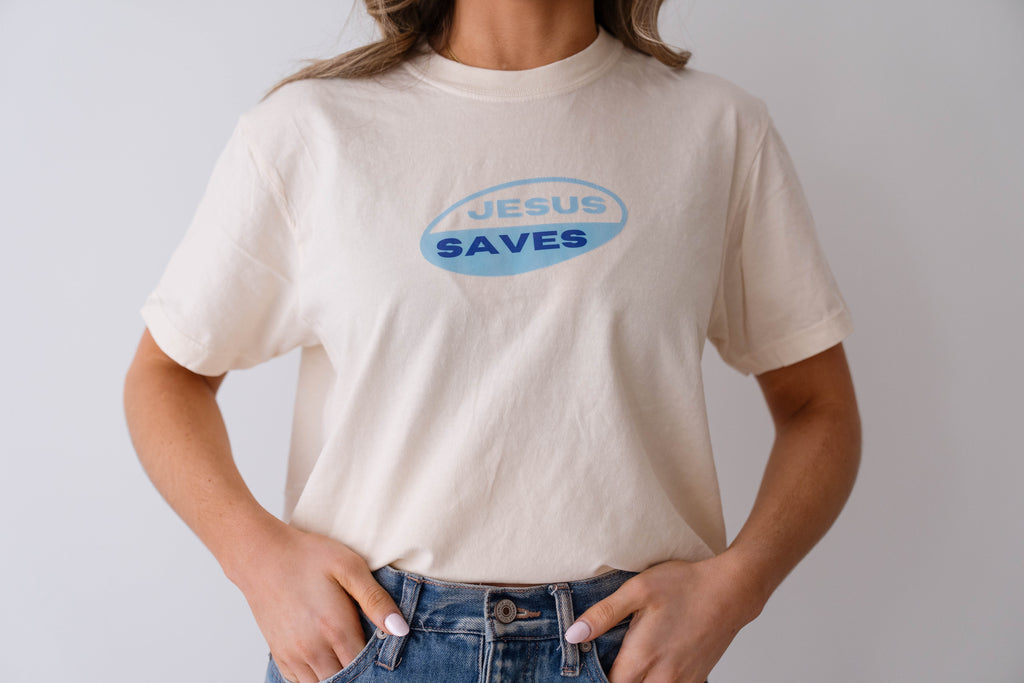 Jesus Saves Blue Boxy Tee