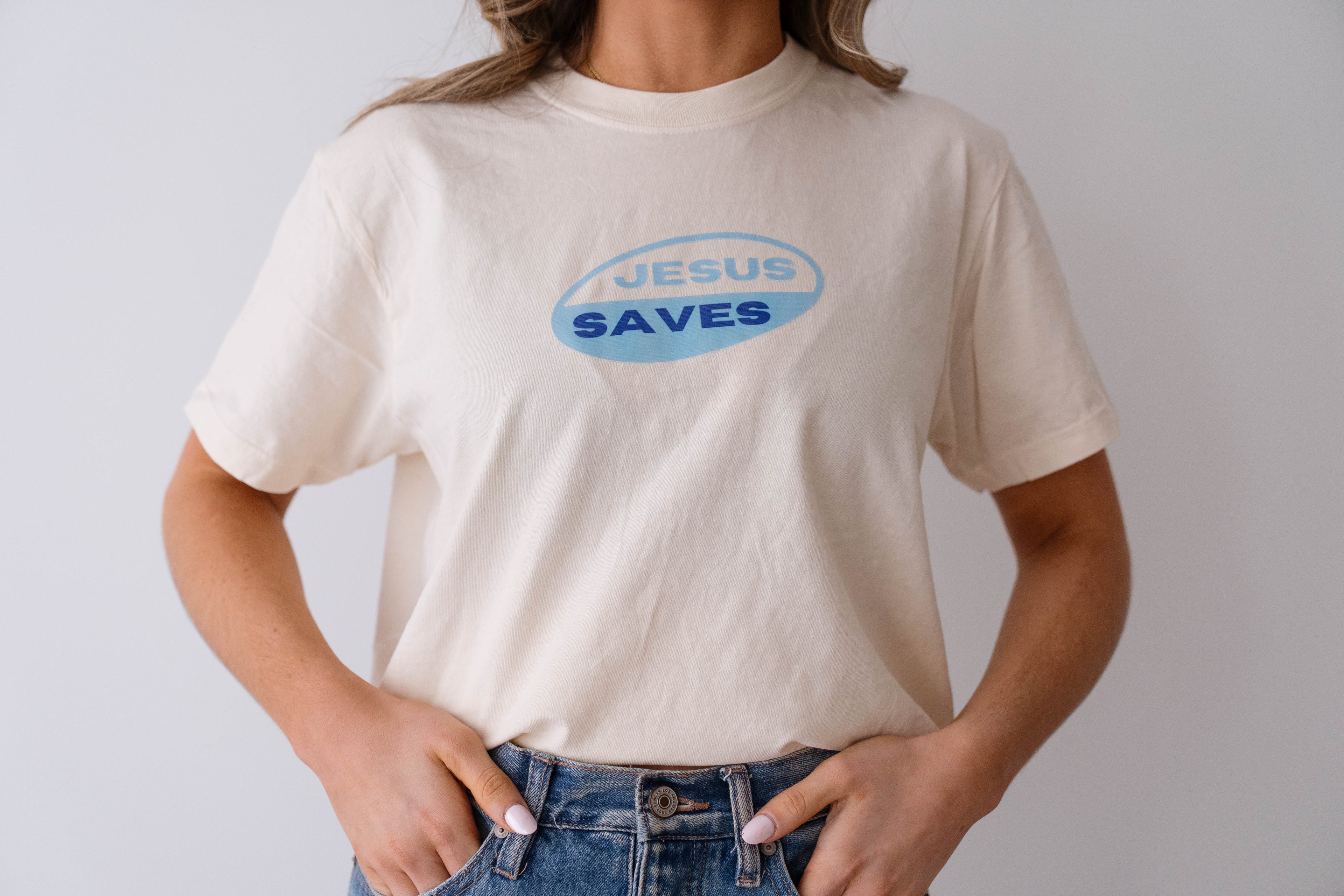 Jesus Saves Blue Boxy Tee