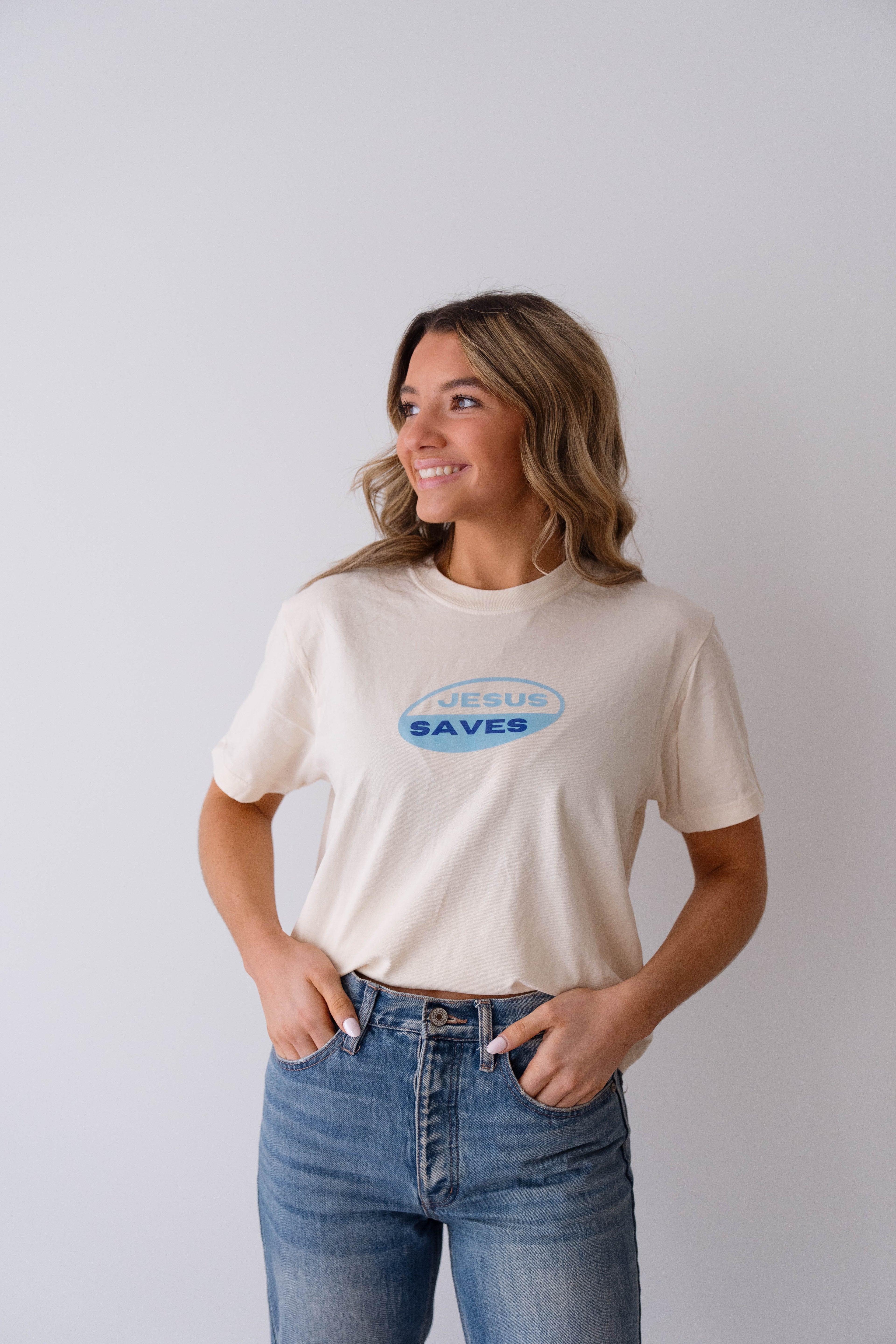 Jesus Saves Blue Boxy Tee