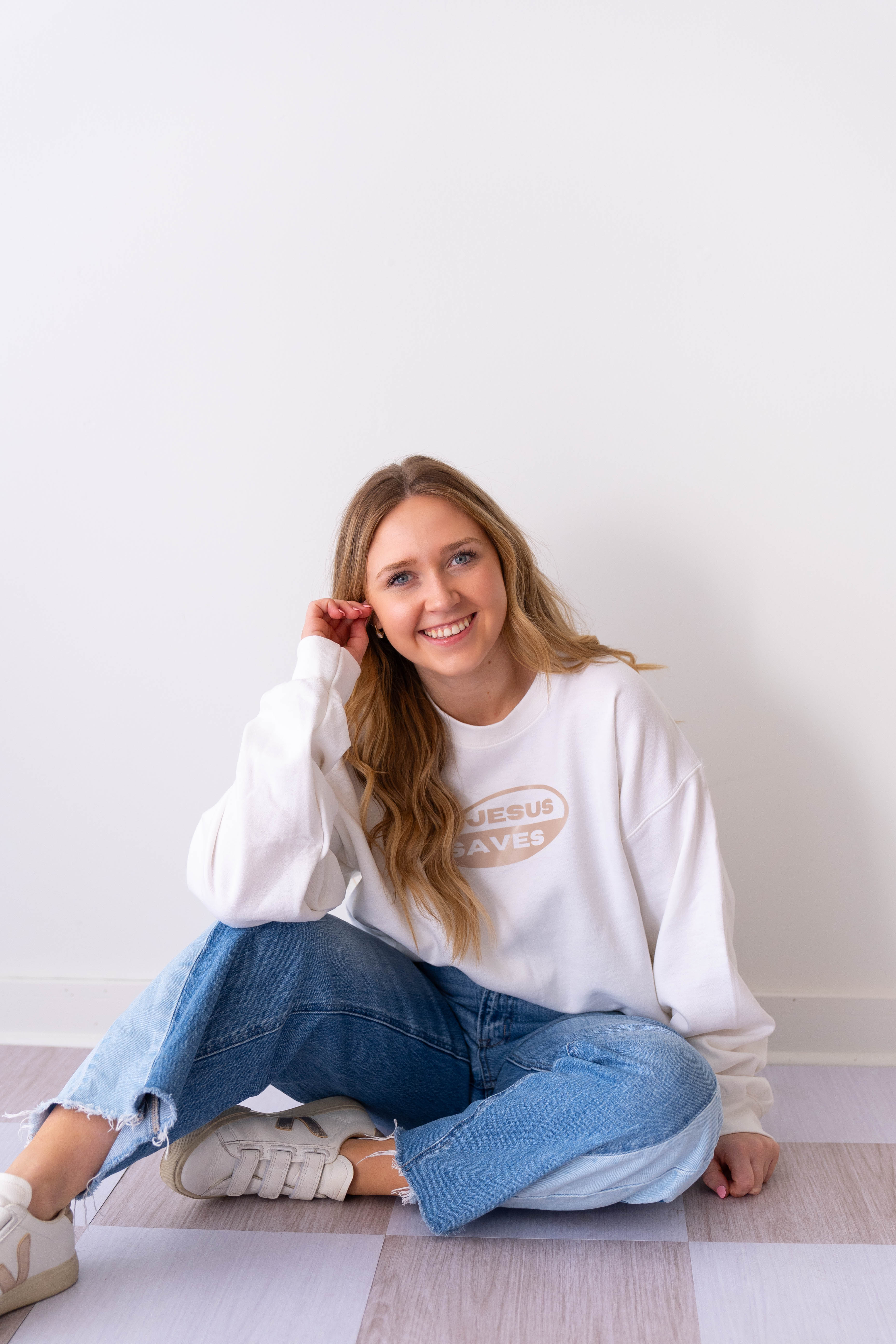 Jesus Saves White Crewneck