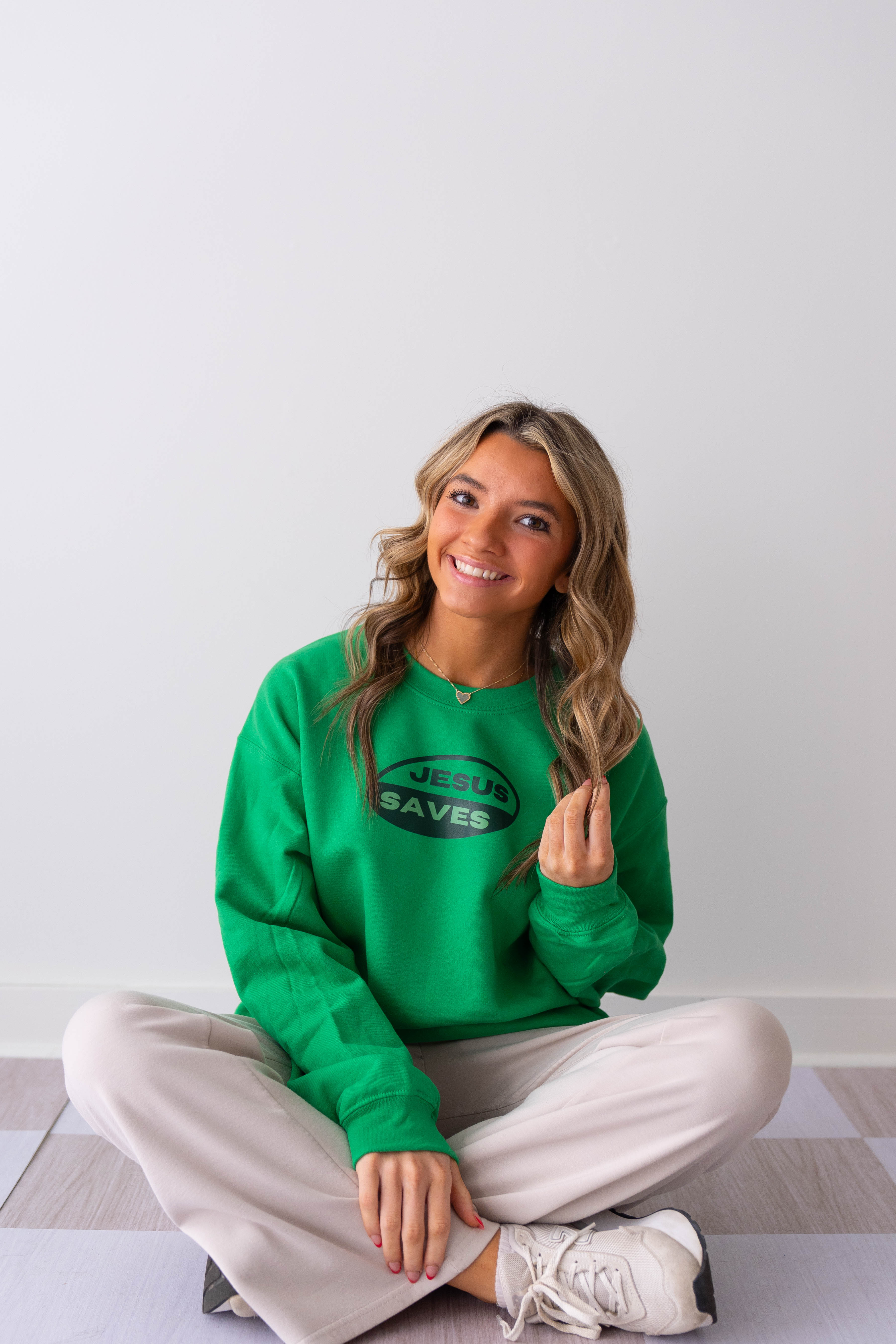Jesus Saves Green Crewneck