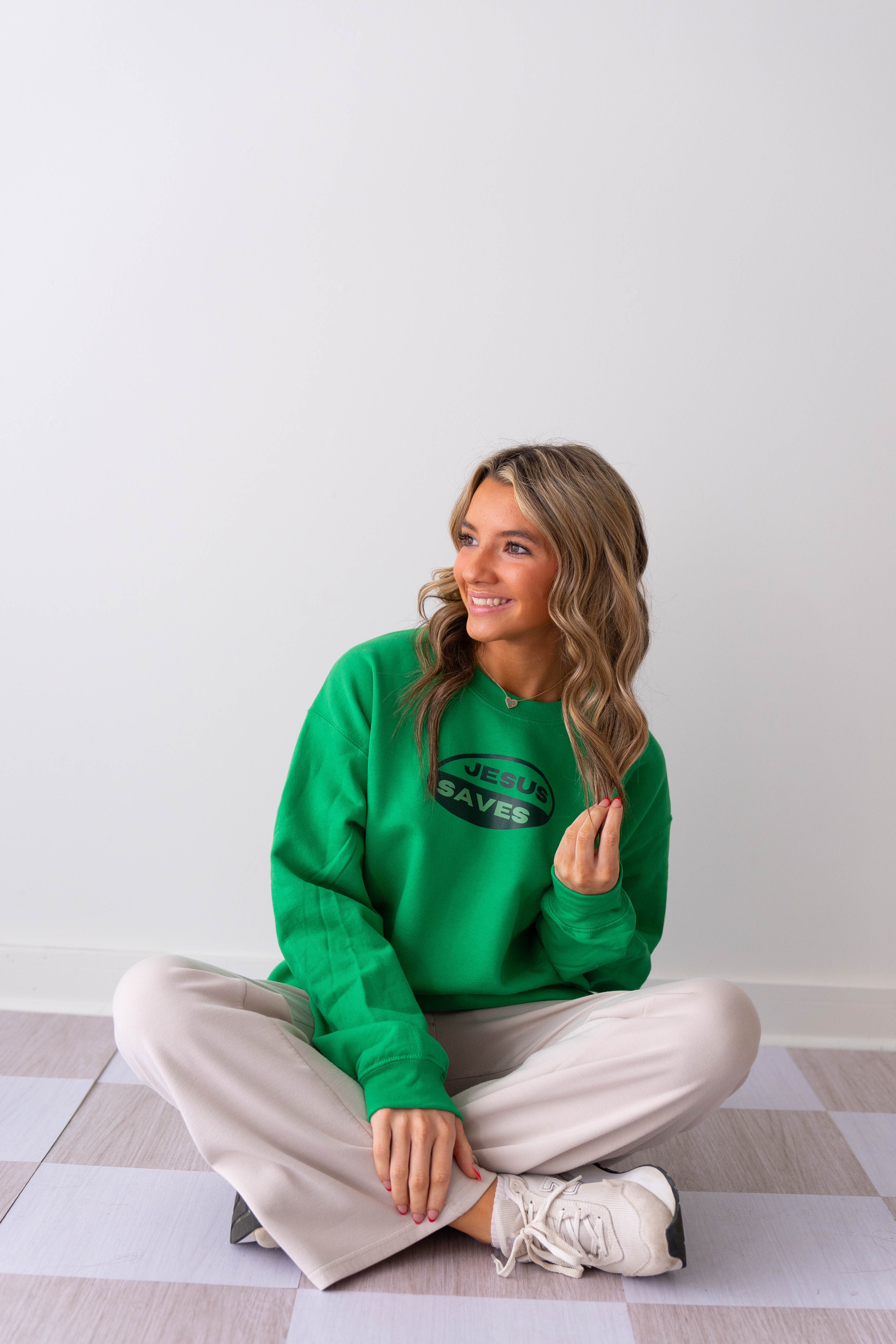 Jesus Saves Green Crewneck