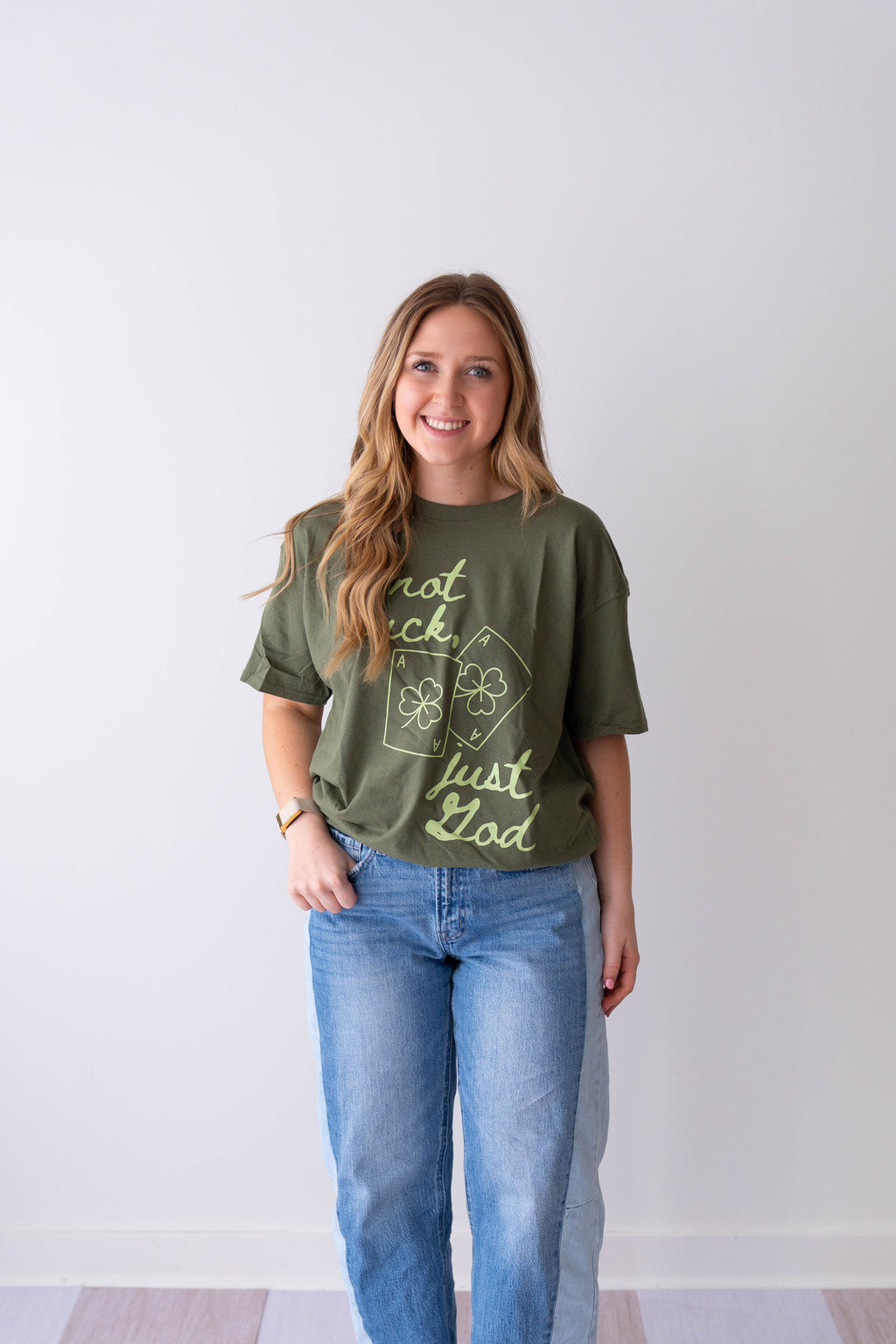 Not Luck, Just God Green Tee