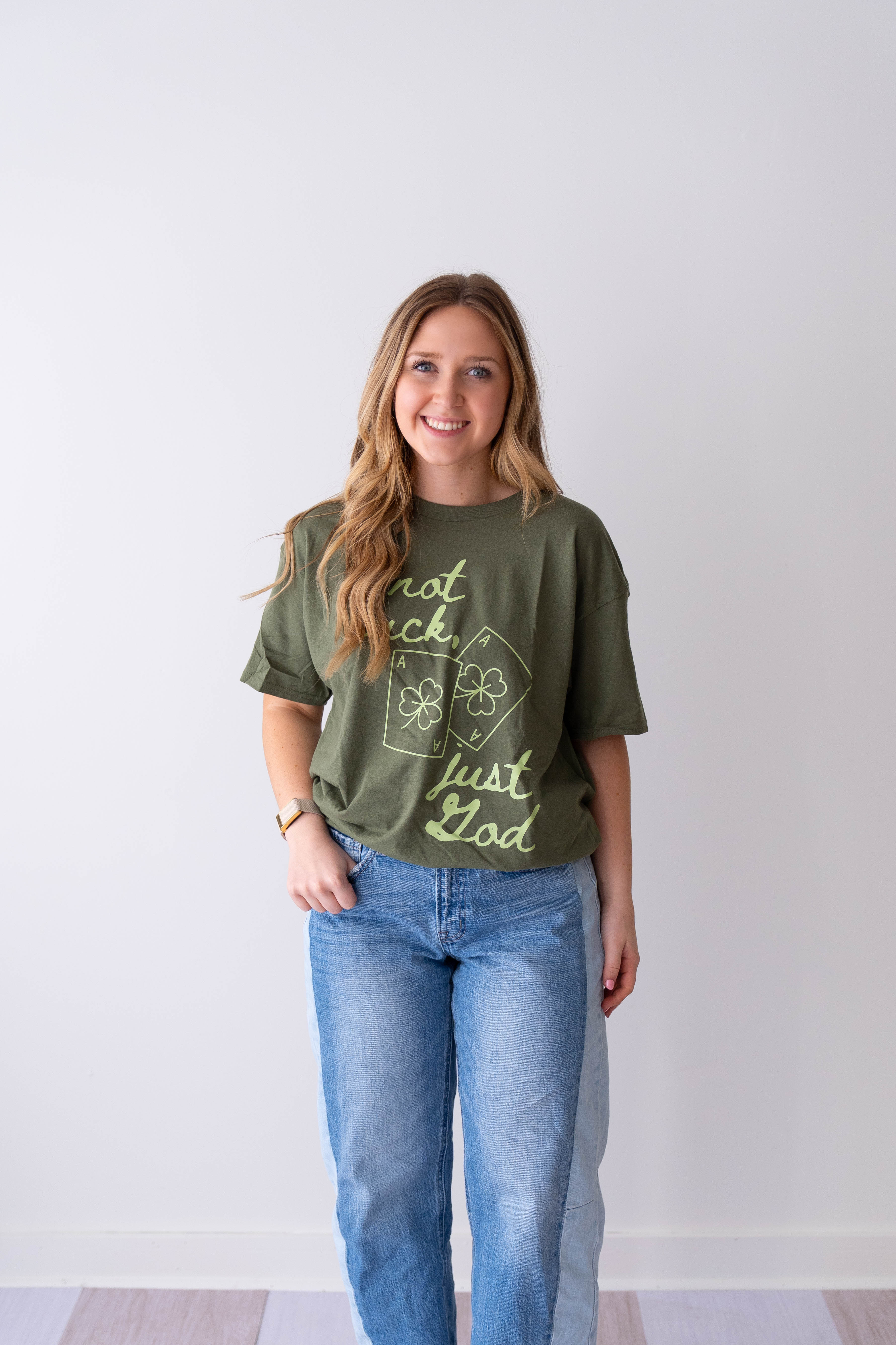 Not Luck, Just God Green Tee