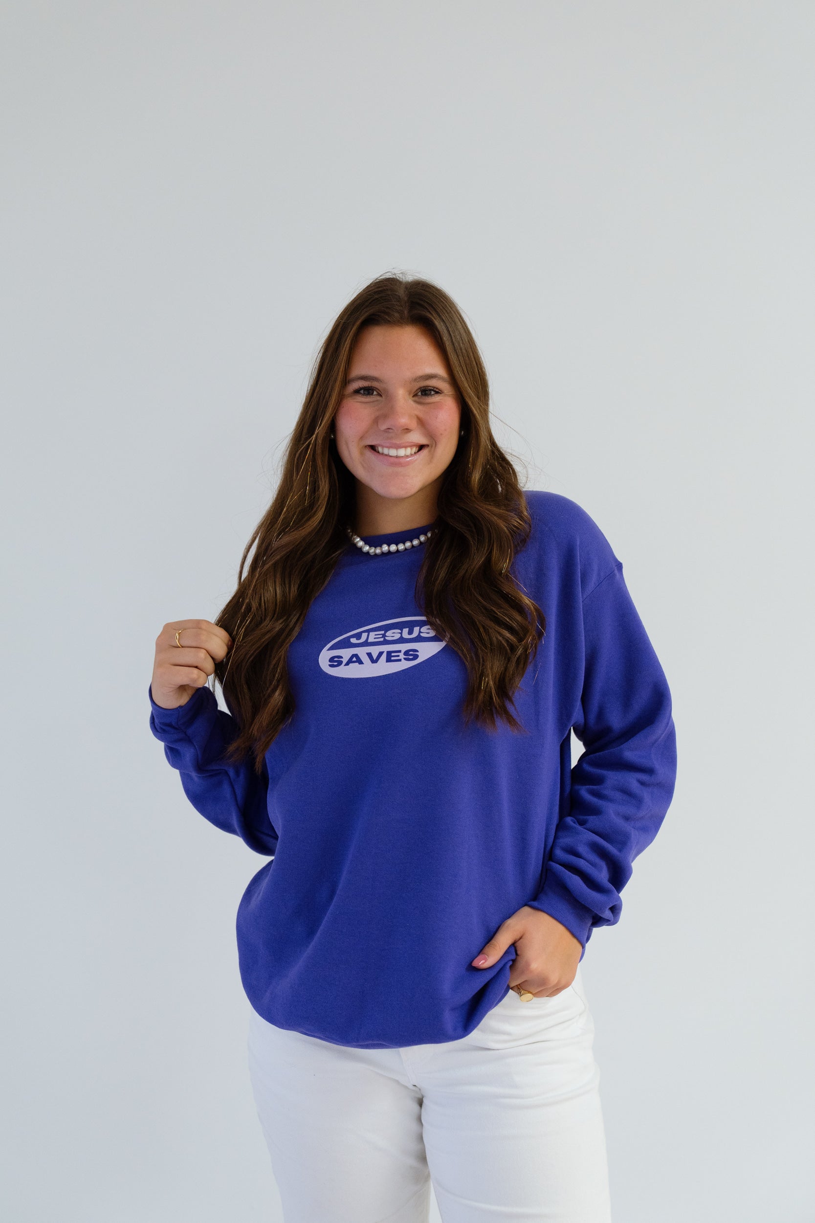 Jesus Saves Purple Crewneck