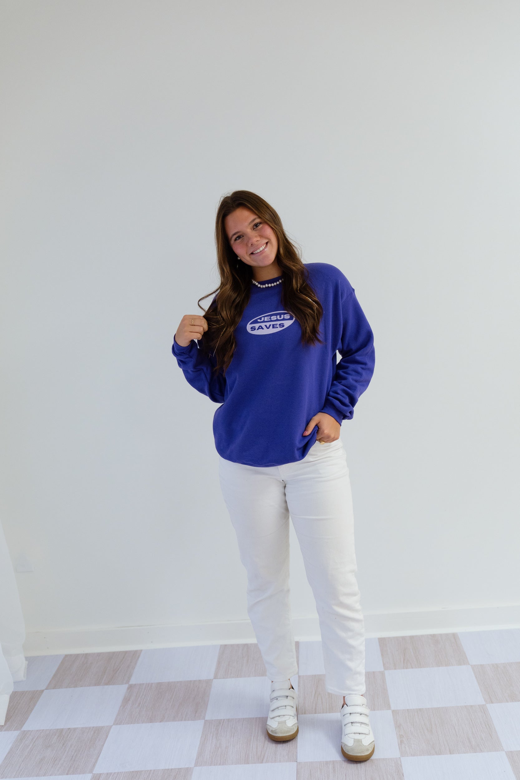 Jesus Saves Purple Crewneck