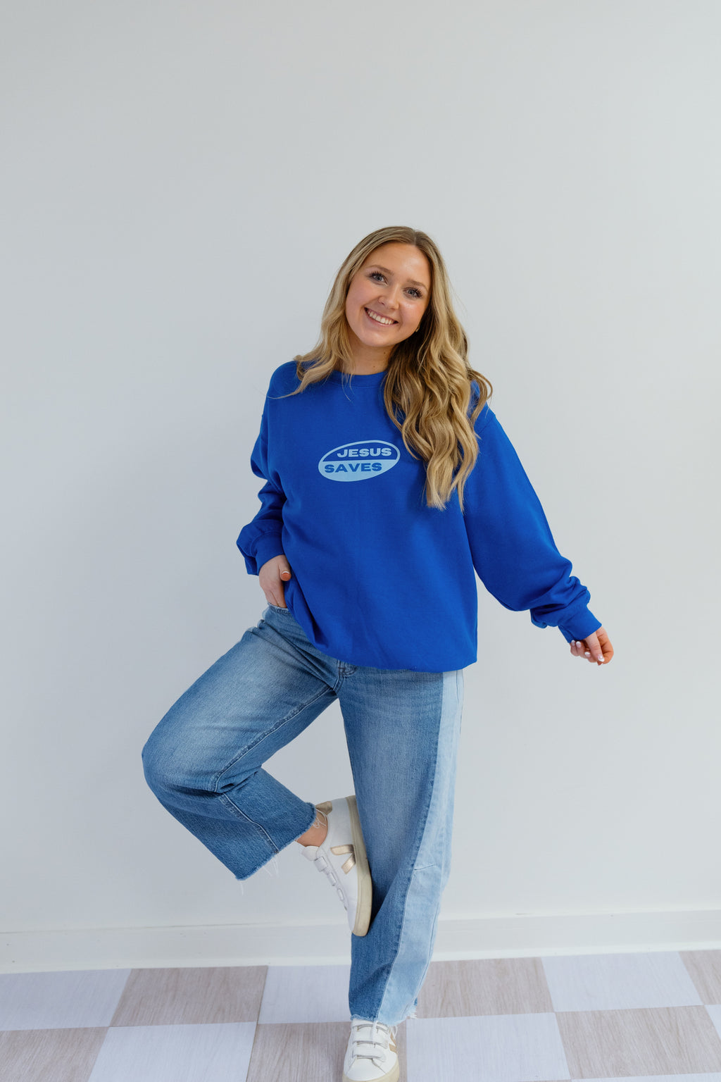 Jesus Saves Blue Crewneck