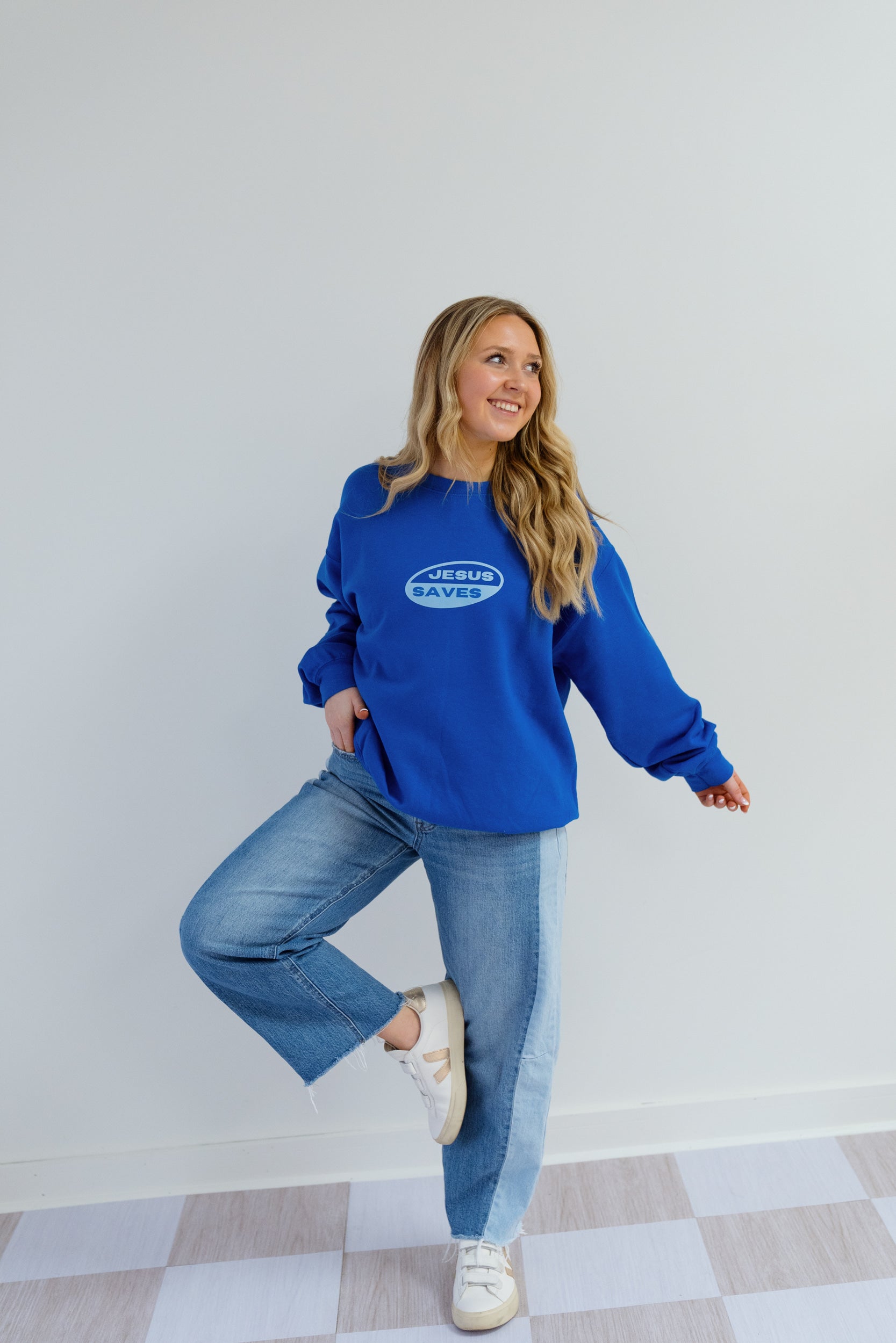 Jesus Saves Blue Crewneck